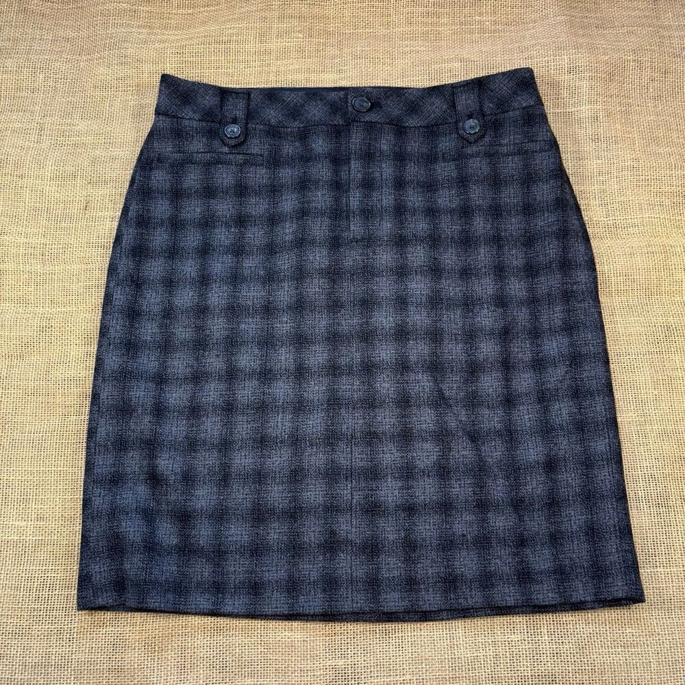 Eddie Bauer Womans Wool Blend Black/Gray Plaid Skirt Pockets Lined Size T8
